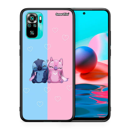 Θήκη Xiaomi Redmi Note 10 Stitch And Angel από τη Smartfits με σχέδιο στο πίσω μέρος και μαύρο περίβλημα | Xiaomi Redmi Note 10 Stitch And Angel case with colorful back and black bezels