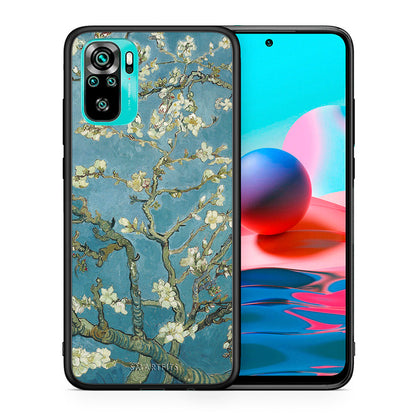 Θήκη Xiaomi Redmi Note 10 White Blossoms από τη Smartfits με σχέδιο στο πίσω μέρος και μαύρο περίβλημα | Xiaomi Redmi Note 10 White Blossoms case with colorful back and black bezels