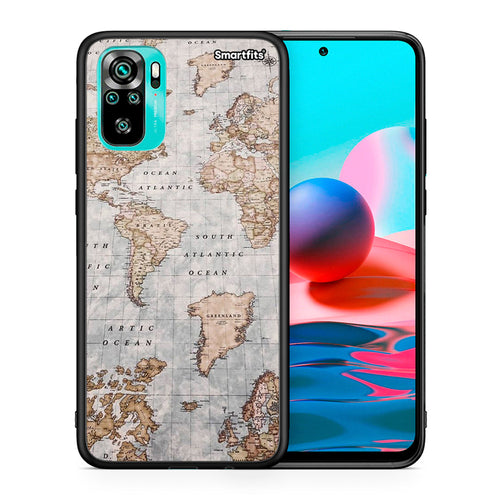 Θήκη Xiaomi Redmi Note 10 World Map από τη Smartfits με σχέδιο στο πίσω μέρος και μαύρο περίβλημα | Xiaomi Redmi Note 10 World Map case with colorful back and black bezels