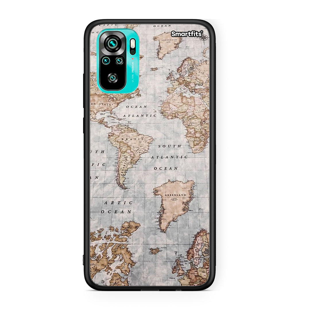 Xiaomi Redmi Note 10 World Map θήκη από τη Smartfits με σχέδιο στο πίσω μέρος και μαύρο περίβλημα | Smartphone case with colorful back and black bezels by Smartfits