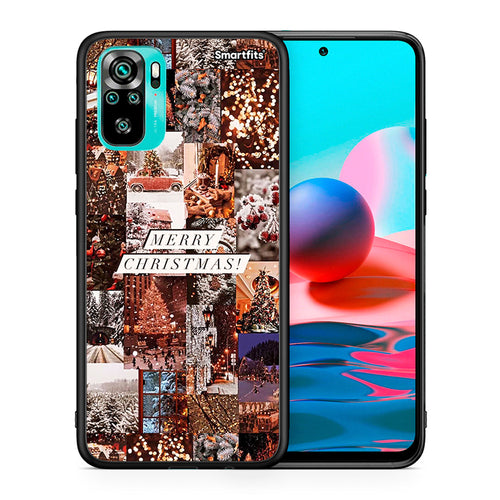 Θήκη Xiaomi Redmi Note 10 Xmas Collage από τη Smartfits με σχέδιο στο πίσω μέρος και μαύρο περίβλημα | Xiaomi Redmi Note 10 Xmas Collage case with colorful back and black bezels