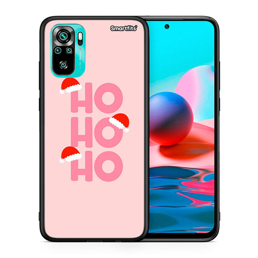 Θήκη Xiaomi Redmi Note 10 Xmas Ho Ho Ho από τη Smartfits με σχέδιο στο πίσω μέρος και μαύρο περίβλημα | Xiaomi Redmi Note 10 Xmas Ho Ho Ho case with colorful back and black bezels