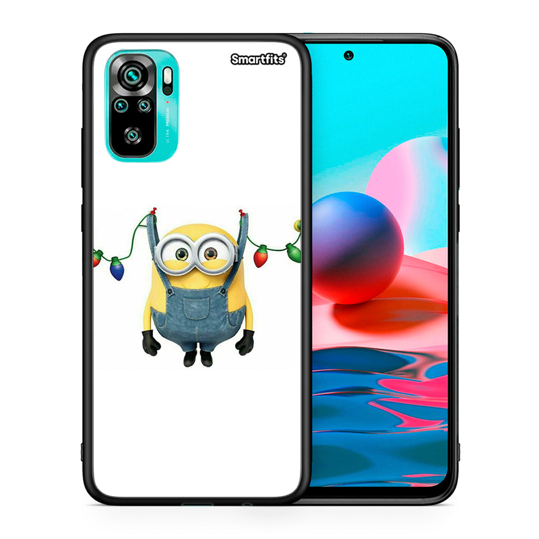 Θήκη Xiaomi Redmi Note 10 Xmas Minion Lights από τη Smartfits με σχέδιο στο πίσω μέρος και μαύρο περίβλημα | Xiaomi Redmi Note 10 Xmas Minion Lights case with colorful back and black bezels