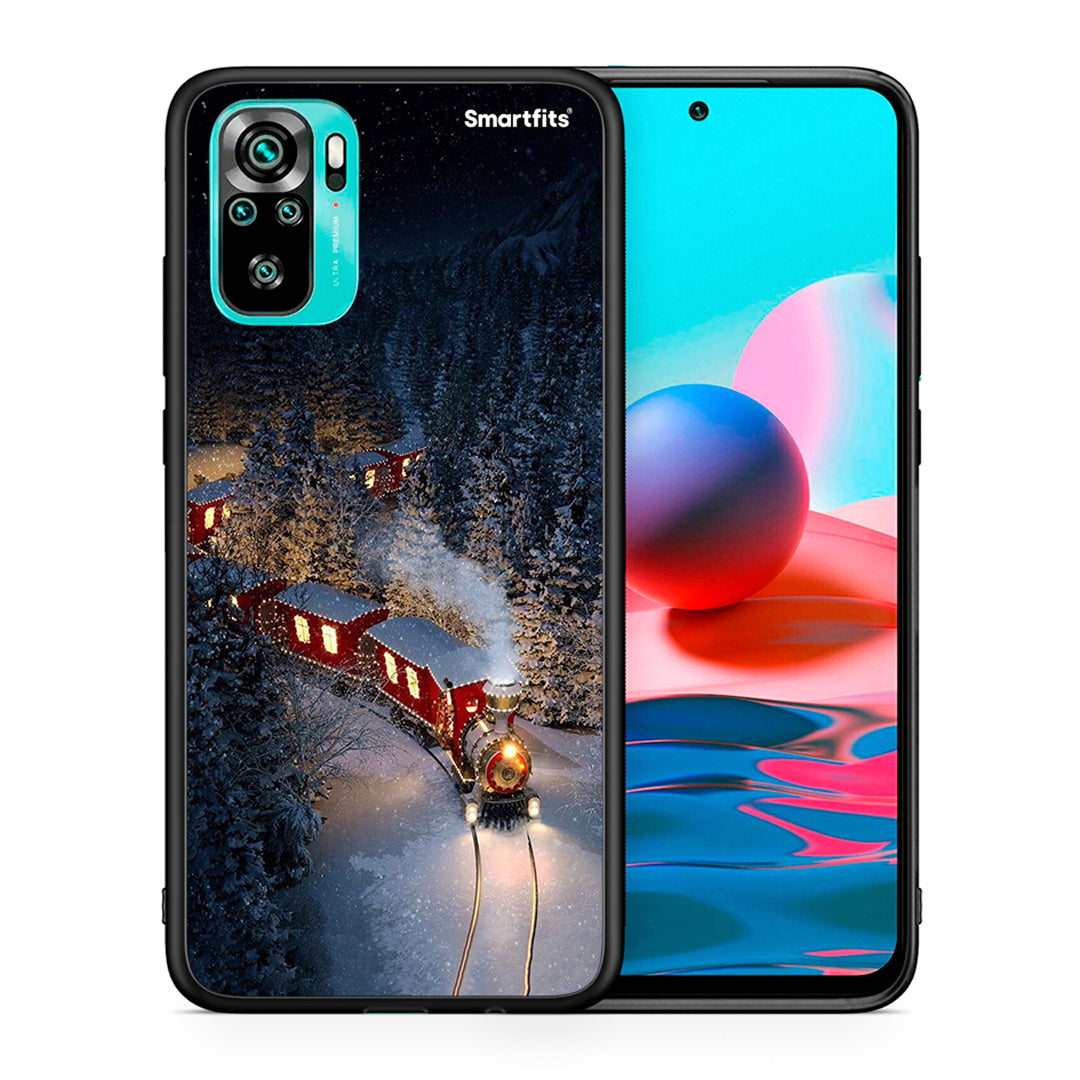 Θήκη Xiaomi Redmi Note 10 Xmas Train από τη Smartfits με σχέδιο στο πίσω μέρος και μαύρο περίβλημα | Xiaomi Redmi Note 10 Xmas Train case with colorful back and black bezels