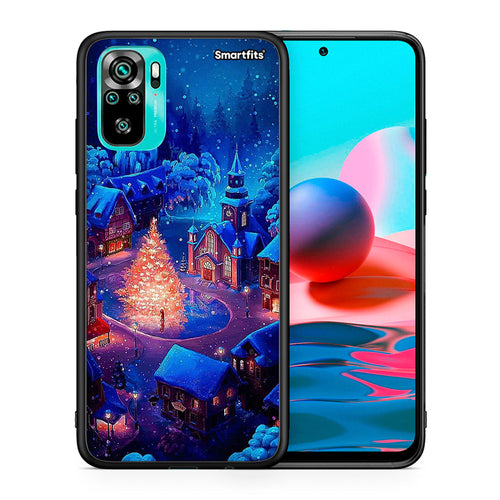 Θήκη Xiaomi Redmi Note 10 Xmas Village από τη Smartfits με σχέδιο στο πίσω μέρος και μαύρο περίβλημα | Xiaomi Redmi Note 10 Xmas Village case with colorful back and black bezels