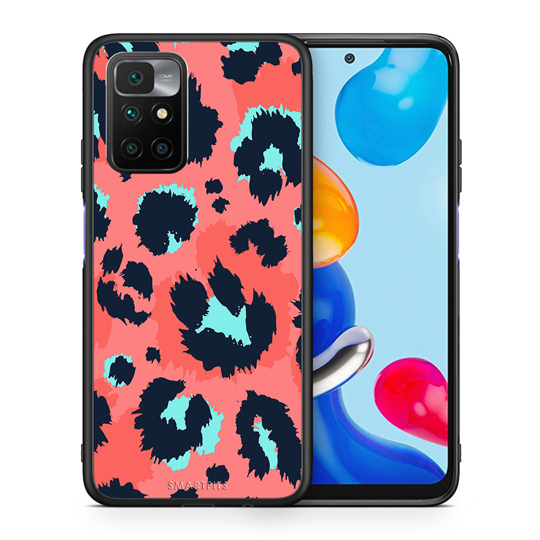Θήκη Xiaomi Redmi 10/Redmi Note 11 4G Pink Leopard Animal από τη Smartfits με σχέδιο στο πίσω μέρος και μαύρο περίβλημα | Xiaomi Redmi 10/Redmi Note 11 4G Pink Leopard Animal case with colorful back and black bezels