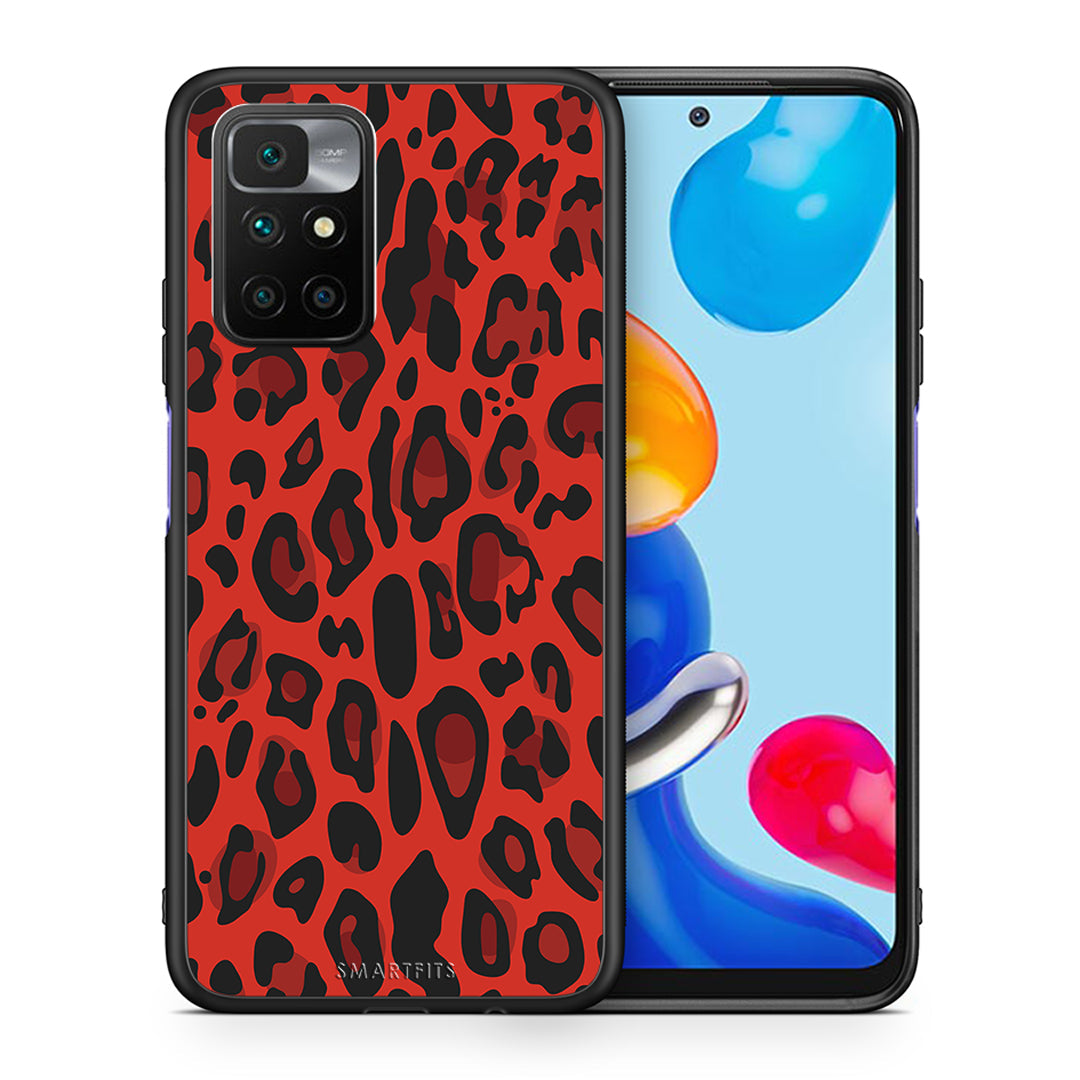 Θήκη Xiaomi Redmi 10/Redmi Note 11 4G Red Leopard Animal από τη Smartfits με σχέδιο στο πίσω μέρος και μαύρο περίβλημα | Xiaomi Redmi 10/Redmi Note 11 4G Red Leopard Animal case with colorful back and black bezels