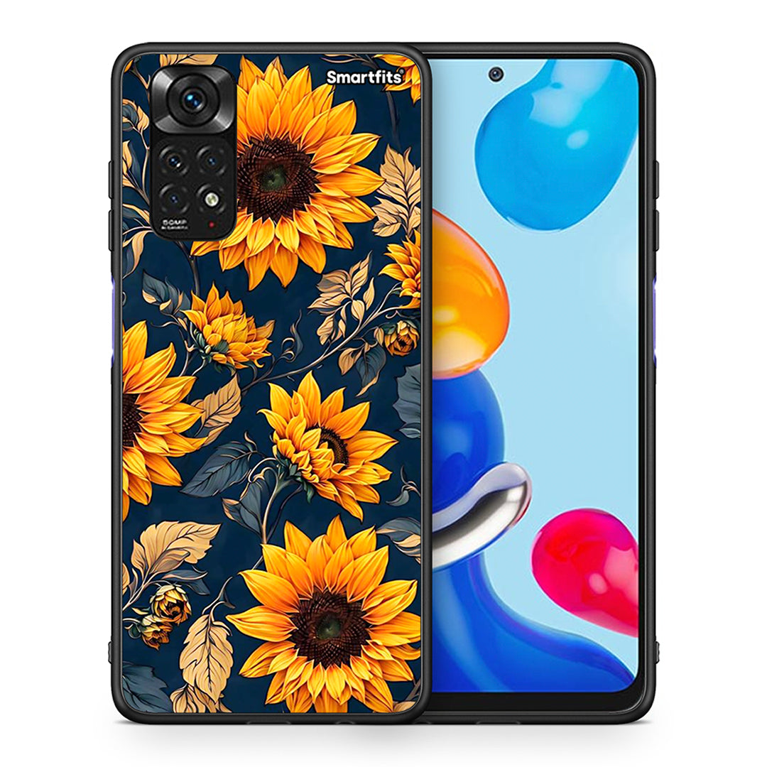 Θήκη Xiaomi Redmi Note 11 Autumn Sunflowers από τη Smartfits με σχέδιο στο πίσω μέρος και μαύρο περίβλημα | Xiaomi Redmi Note 11 Autumn Sunflowers case with colorful back and black bezels