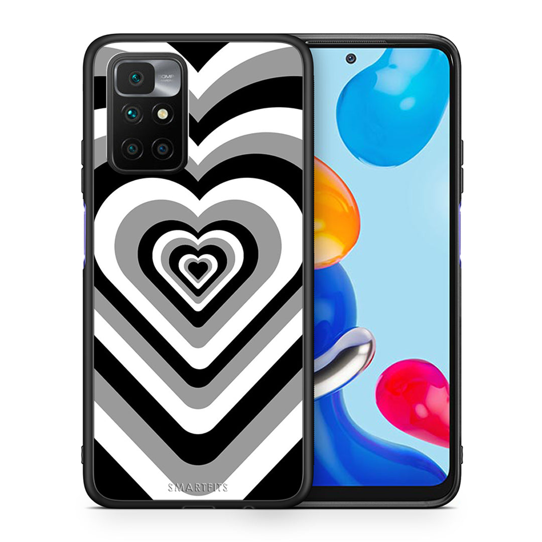 Θήκη Xiaomi Redmi 10/Redmi Note 11 4G Black Hearts από τη Smartfits με σχέδιο στο πίσω μέρος και μαύρο περίβλημα | Xiaomi Redmi 10/Redmi Note 11 4G Black Hearts case with colorful back and black bezels