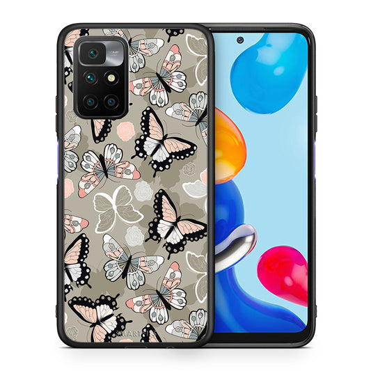 Θήκη Xiaomi Redmi 10/Redmi Note 11 4G Butterflies Boho από τη Smartfits με σχέδιο στο πίσω μέρος και μαύρο περίβλημα | Xiaomi Redmi 10/Redmi Note 11 4G Butterflies Boho case with colorful back and black bezels