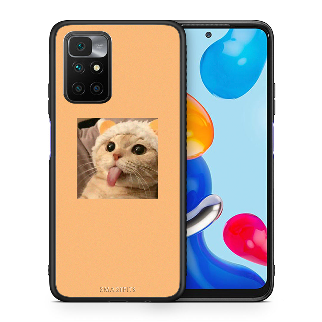 Θήκη Xiaomi Redmi 10/Redmi Note 11 4G Cat Tongue από τη Smartfits με σχέδιο στο πίσω μέρος και μαύρο περίβλημα | Xiaomi Redmi 10/Redmi Note 11 4G Cat Tongue case with colorful back and black bezels