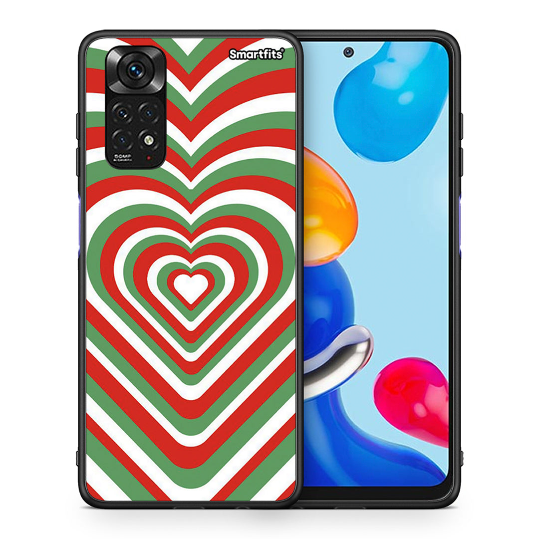 Θήκη Xiaomi Redmi Note 11 Christmas Hearts από τη Smartfits με σχέδιο στο πίσω μέρος και μαύρο περίβλημα | Xiaomi Redmi Note 11 Christmas Hearts case with colorful back and black bezels