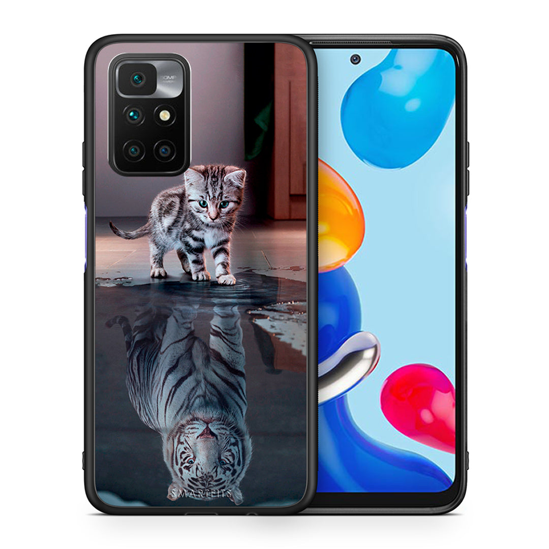 Θήκη Xiaomi Redmi 10/Redmi Note 11 4G Tiger Cute από τη Smartfits με σχέδιο στο πίσω μέρος και μαύρο περίβλημα | Xiaomi Redmi 10/Redmi Note 11 4G Tiger Cute case with colorful back and black bezels