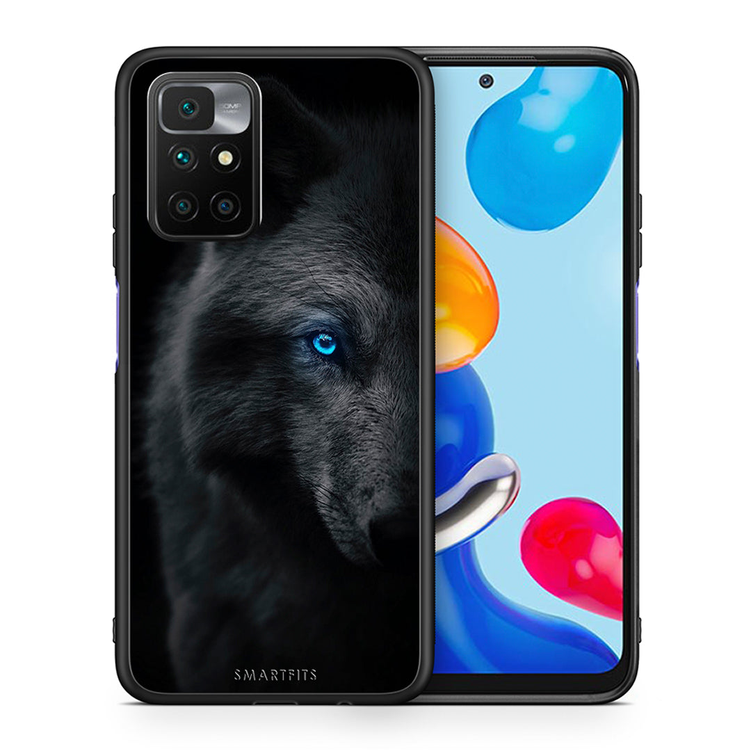 Θήκη Xiaomi Redmi 10/Redmi Note 11 4G Dark Wolf από τη Smartfits με σχέδιο στο πίσω μέρος και μαύρο περίβλημα | Xiaomi Redmi 10/Redmi Note 11 4G Dark Wolf case with colorful back and black bezels