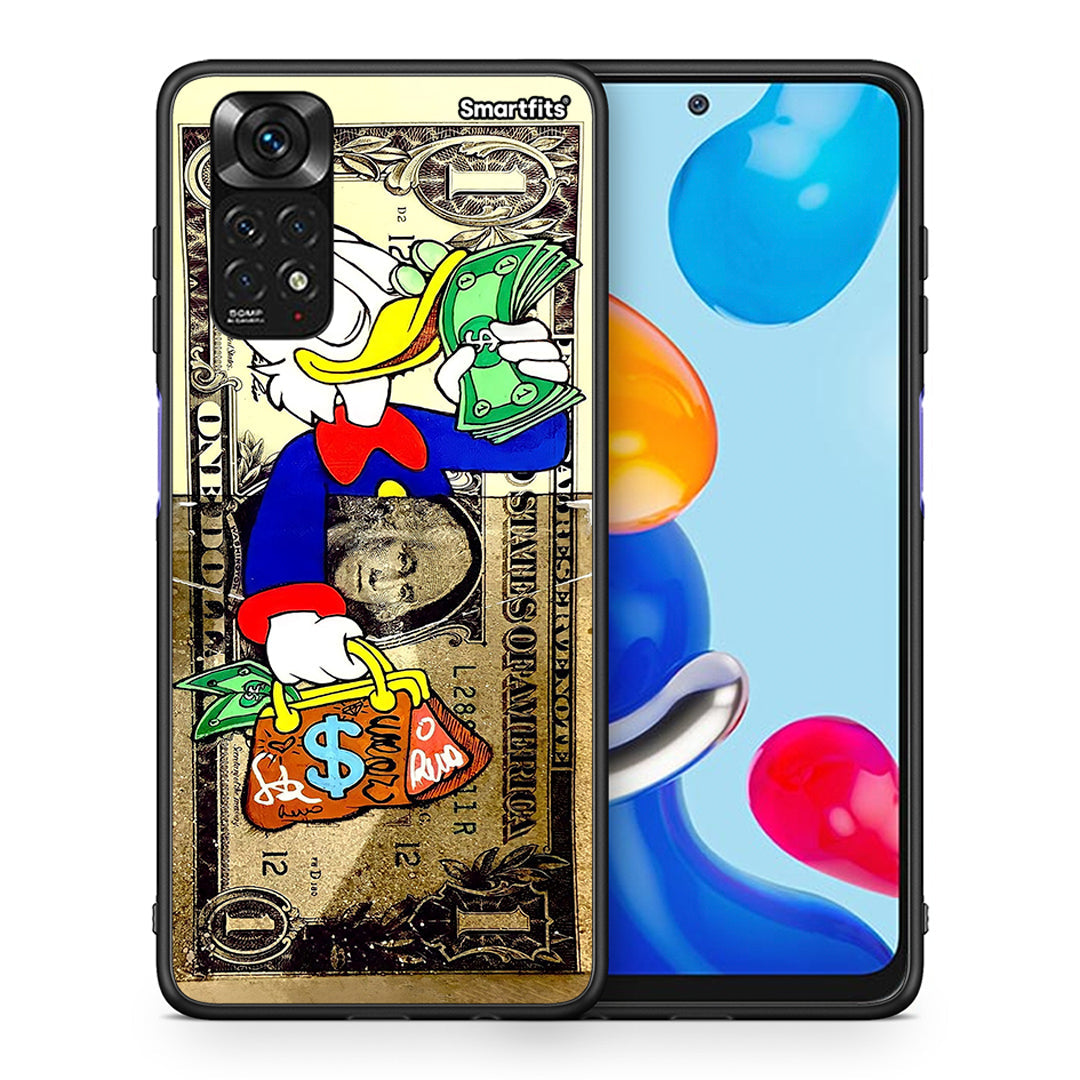 Θήκη Xiaomi Redmi Note 11 Duck Money από τη Smartfits με σχέδιο στο πίσω μέρος και μαύρο περίβλημα | Xiaomi Redmi Note 11 Duck Money case with colorful back and black bezels