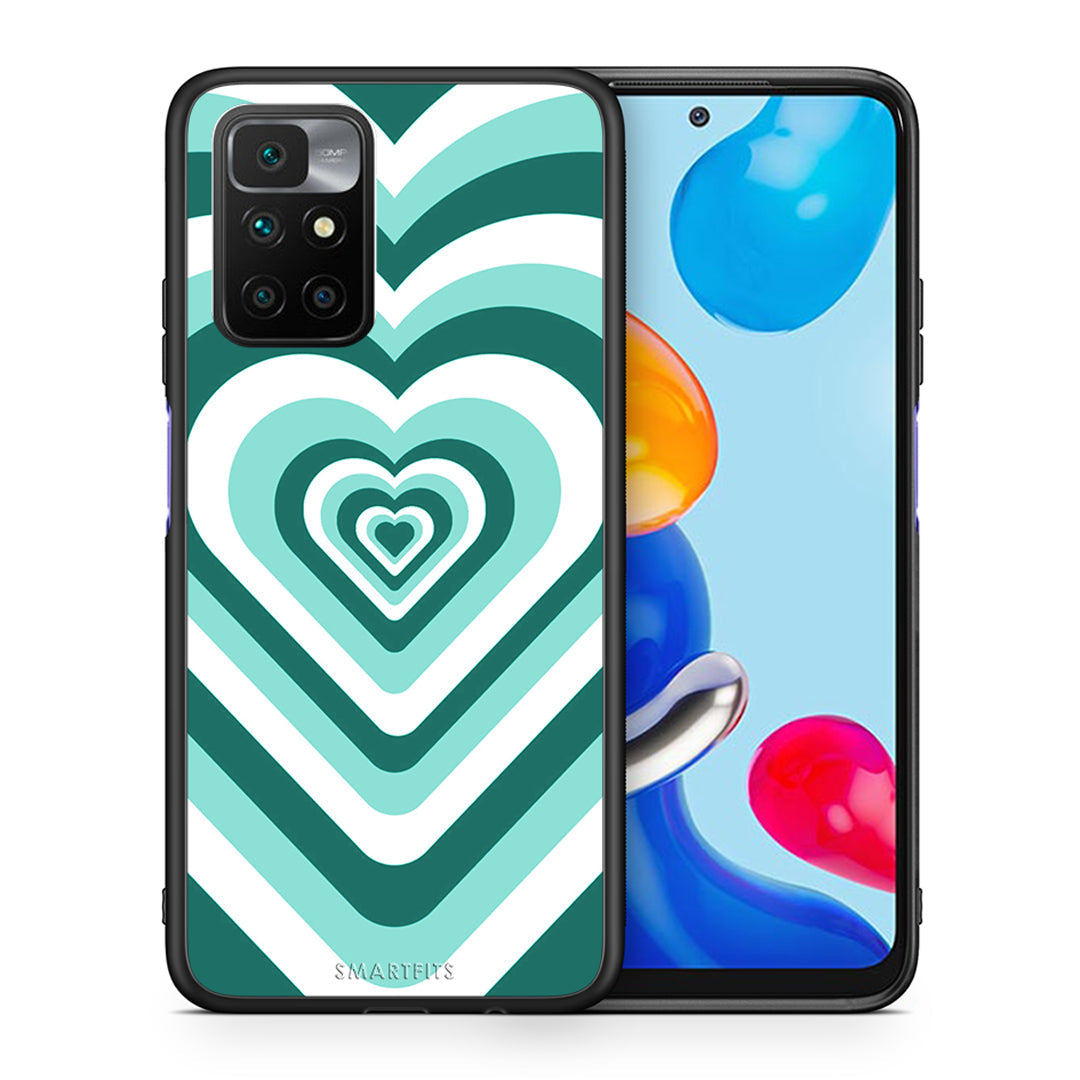 Θήκη Xiaomi Redmi 10/Redmi Note 11 4G Green Hearts από τη Smartfits με σχέδιο στο πίσω μέρος και μαύρο περίβλημα | Xiaomi Redmi 10/Redmi Note 11 4G Green Hearts case with colorful back and black bezels