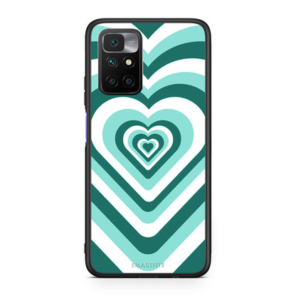 Xiaomi Redmi 10/Redmi Note 11 4G Green Hearts θήκη από τη Smartfits με σχέδιο στο πίσω μέρος και μαύρο περίβλημα | Smartphone case with colorful back and black bezels by Smartfits