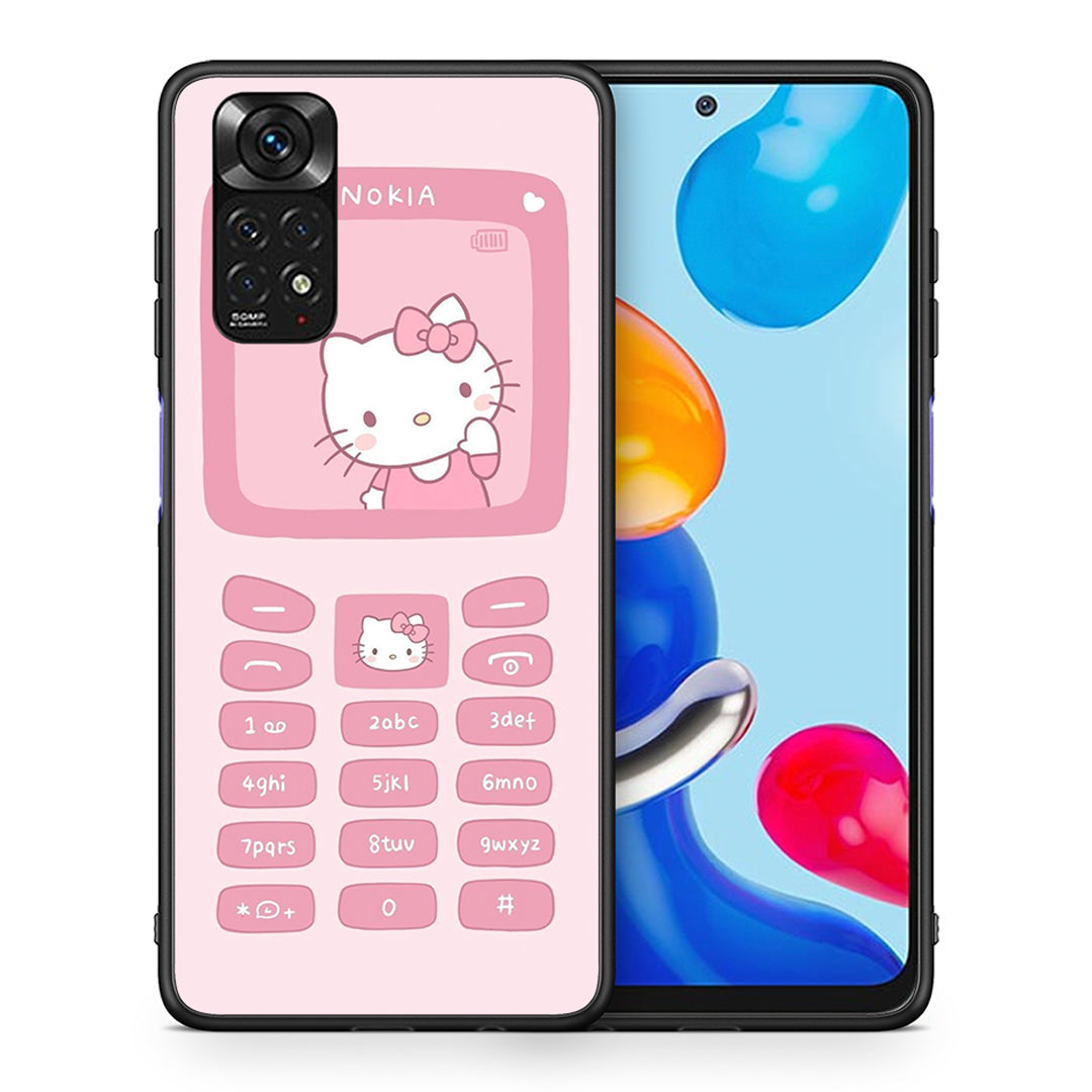 Θήκη Αγίου Βαλεντίνου Xiaomi Redmi Note 11 Hello Kitten από τη Smartfits με σχέδιο στο πίσω μέρος και μαύρο περίβλημα | Xiaomi Redmi Note 11 Hello Kitten case with colorful back and black bezels