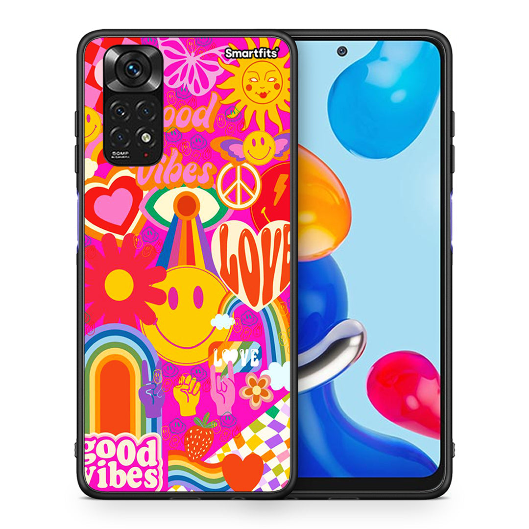 Θήκη Xiaomi Redmi Note 11 Hippie Love από τη Smartfits με σχέδιο στο πίσω μέρος και μαύρο περίβλημα | Xiaomi Redmi Note 11 Hippie Love case with colorful back and black bezels
