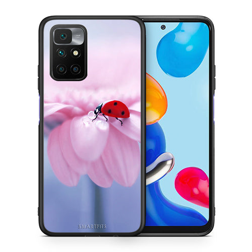 Θήκη Xiaomi Redmi 10/Redmi Note 11 4G Ladybug Flower από τη Smartfits με σχέδιο στο πίσω μέρος και μαύρο περίβλημα | Xiaomi Redmi 10/Redmi Note 11 4G Ladybug Flower case with colorful back and black bezels