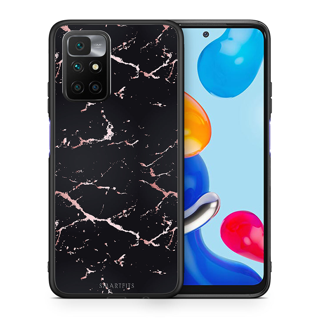Θήκη Xiaomi Redmi 10/Redmi Note 11 4G Black Rosegold Marble από τη Smartfits με σχέδιο στο πίσω μέρος και μαύρο περίβλημα | Xiaomi Redmi 10/Redmi Note 11 4G Black Rosegold Marble case with colorful back and black bezels