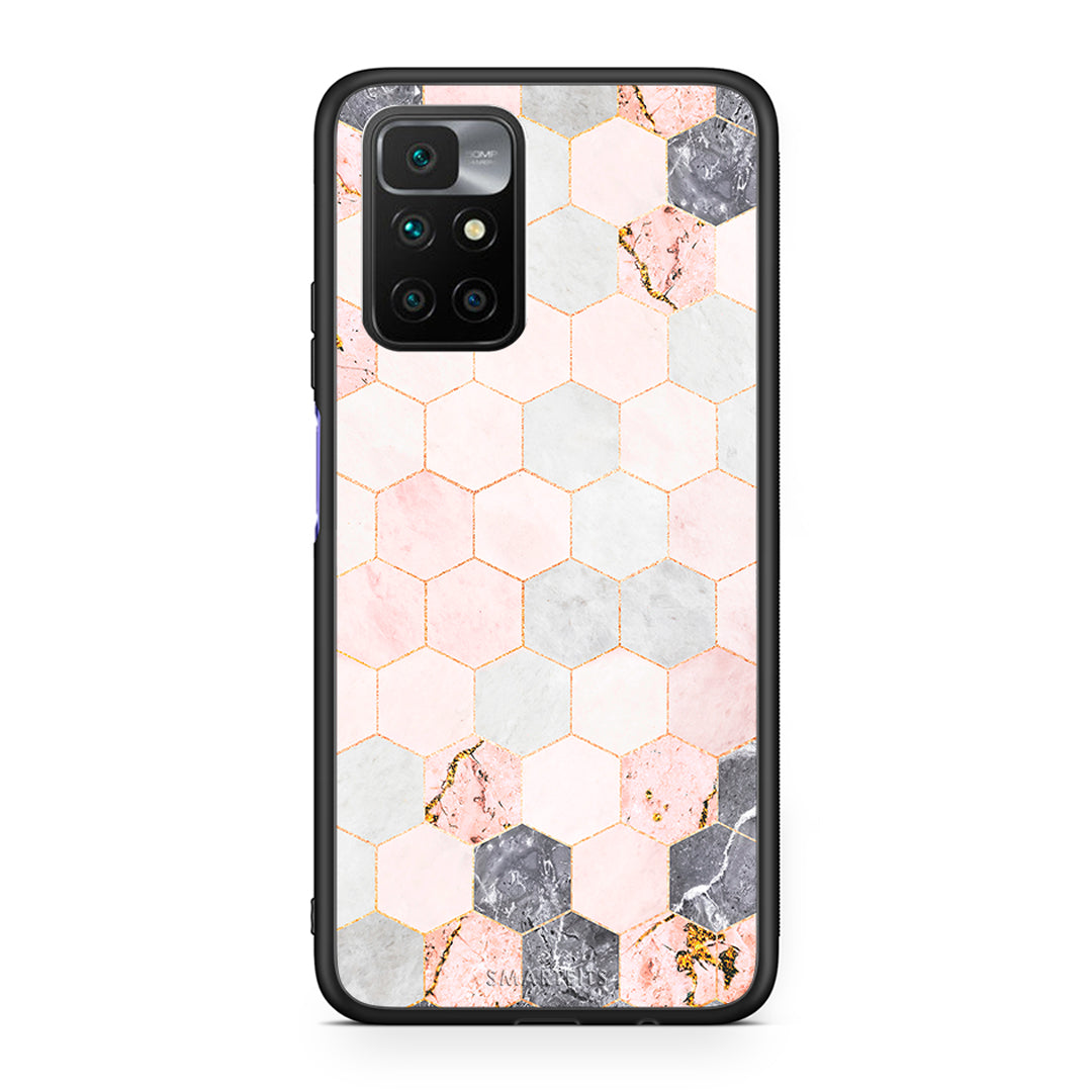 4 - Xiaomi Redmi 10/Redmi Note 11 4G Hexagon Pink Marble case, cover, bumper