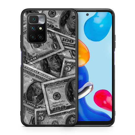 Θήκη Xiaomi Redmi 10/Redmi Note 11 4G Money Dollars από τη Smartfits με σχέδιο στο πίσω μέρος και μαύρο περίβλημα | Xiaomi Redmi 10/Redmi Note 11 4G Money Dollars case with colorful back and black bezels
