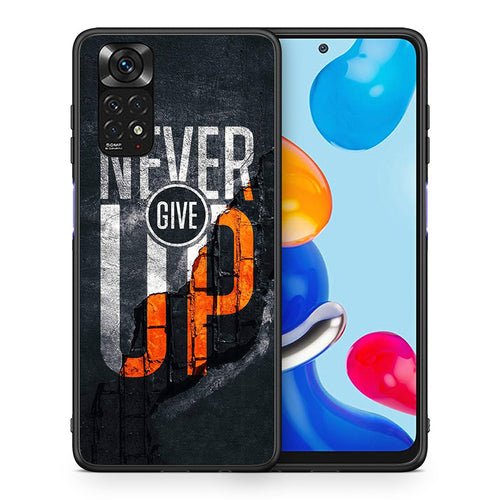 Θήκη Αγίου Βαλεντίνου Xiaomi Redmi Note 11 Never Give Up από τη Smartfits με σχέδιο στο πίσω μέρος και μαύρο περίβλημα | Xiaomi Redmi Note 11 Never Give Up case with colorful back and black bezels