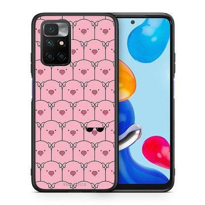 Θήκη Xiaomi Redmi 10/Redmi Note 11 4G Pig Glasses από τη Smartfits με σχέδιο στο πίσω μέρος και μαύρο περίβλημα | Xiaomi Redmi 10/Redmi Note 11 4G Pig Glasses case with colorful back and black bezels