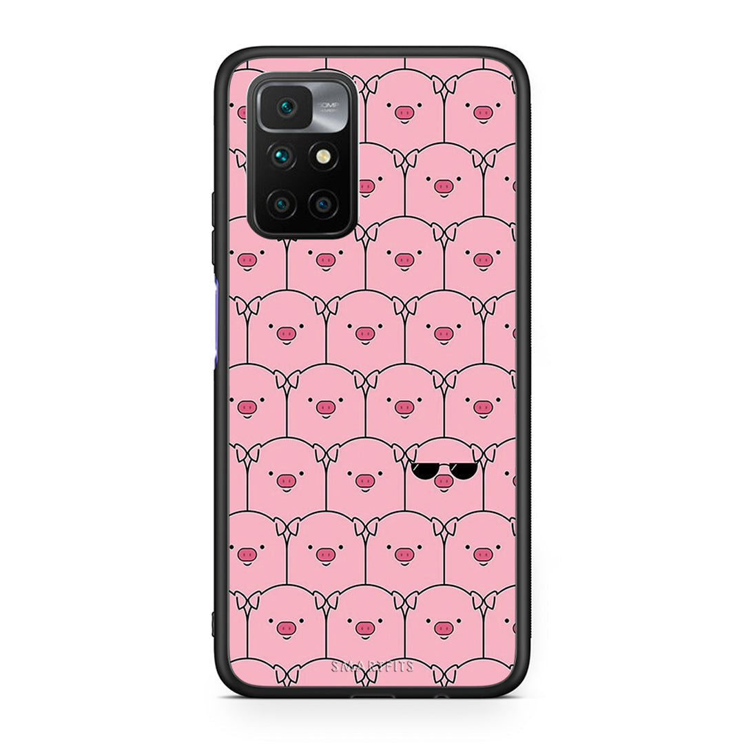 Xiaomi Redmi 10/Redmi Note 11 4G Pig Glasses θήκη από τη Smartfits με σχέδιο στο πίσω μέρος και μαύρο περίβλημα | Smartphone case with colorful back and black bezels by Smartfits