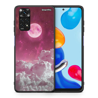 Θήκη Xiaomi Redmi Note 11 Pink Moon από τη Smartfits με σχέδιο στο πίσω μέρος και μαύρο περίβλημα | Xiaomi Redmi Note 11 Pink Moon case with colorful back and black bezels
