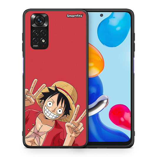 Θήκη Xiaomi Redmi Note 11 Pirate Luffy από τη Smartfits με σχέδιο στο πίσω μέρος και μαύρο περίβλημα | Xiaomi Redmi Note 11 Pirate Luffy case with colorful back and black bezels