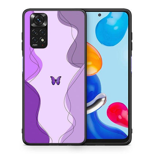Θήκη Αγίου Βαλεντίνου Xiaomi Redmi Note 11 Purple Mariposa από τη Smartfits με σχέδιο στο πίσω μέρος και μαύρο περίβλημα | Xiaomi Redmi Note 11 Purple Mariposa case with colorful back and black bezels