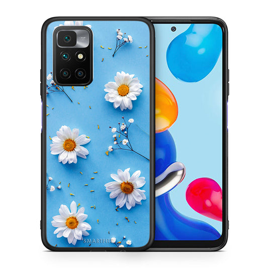 Θήκη Xiaomi Redmi 10/Redmi Note 11 4G Real Daisies από τη Smartfits με σχέδιο στο πίσω μέρος και μαύρο περίβλημα | Xiaomi Redmi 10/Redmi Note 11 4G Real Daisies case with colorful back and black bezels