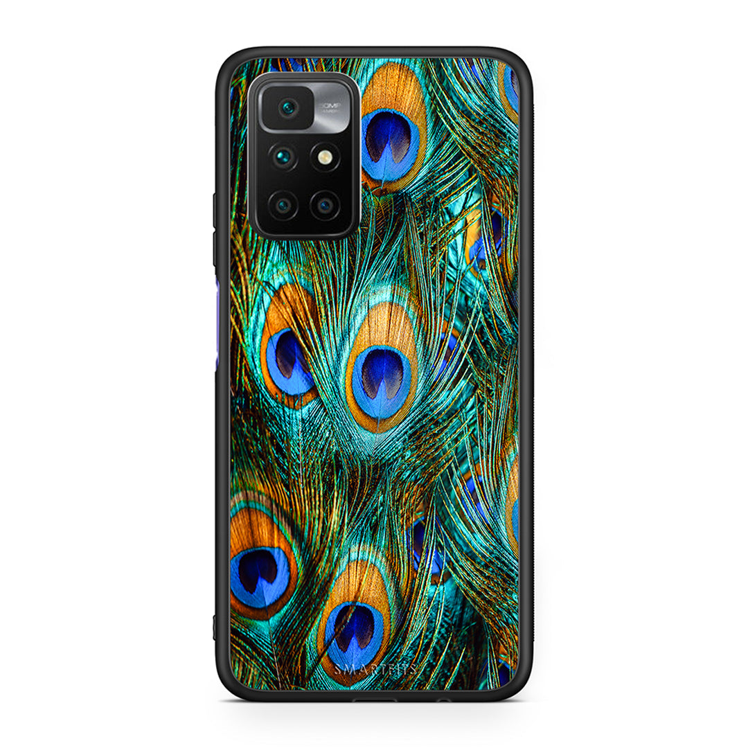 Xiaomi Redmi 10/Redmi Note 11 4G Real Peacock Feathers θήκη από τη Smartfits με σχέδιο στο πίσω μέρος και μαύρο περίβλημα | Smartphone case with colorful back and black bezels by Smartfits