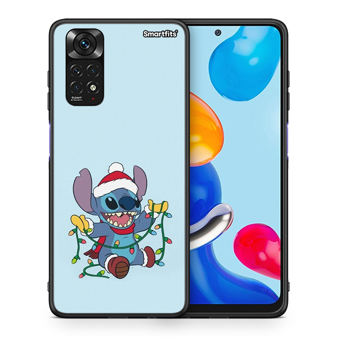 Θήκη Xiaomi Redmi Note 11 Santa Stich από τη Smartfits με σχέδιο στο πίσω μέρος και μαύρο περίβλημα | Xiaomi Redmi Note 11 Santa Stich case with colorful back and black bezels