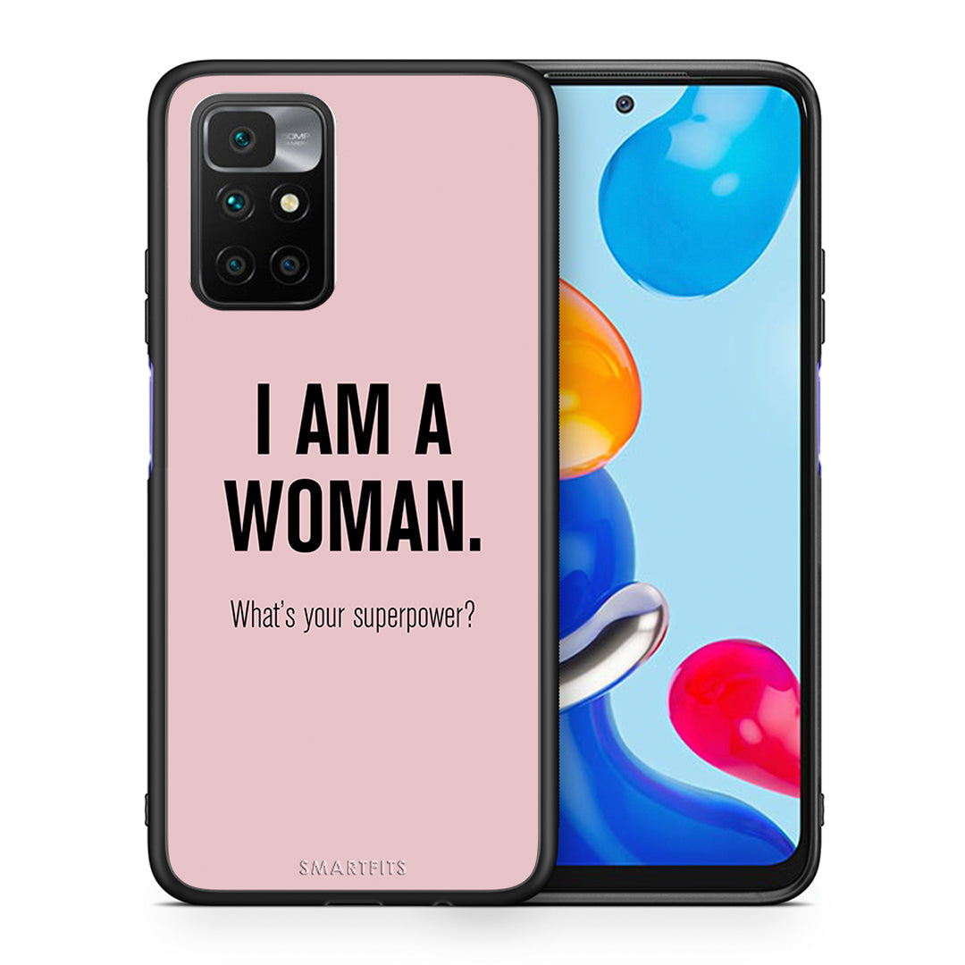 Θήκη Xiaomi Redmi 10/Redmi Note 11 4G Superpower Woman από τη Smartfits με σχέδιο στο πίσω μέρος και μαύρο περίβλημα | Xiaomi Redmi 10/Redmi Note 11 4G Superpower Woman case with colorful back and black bezels