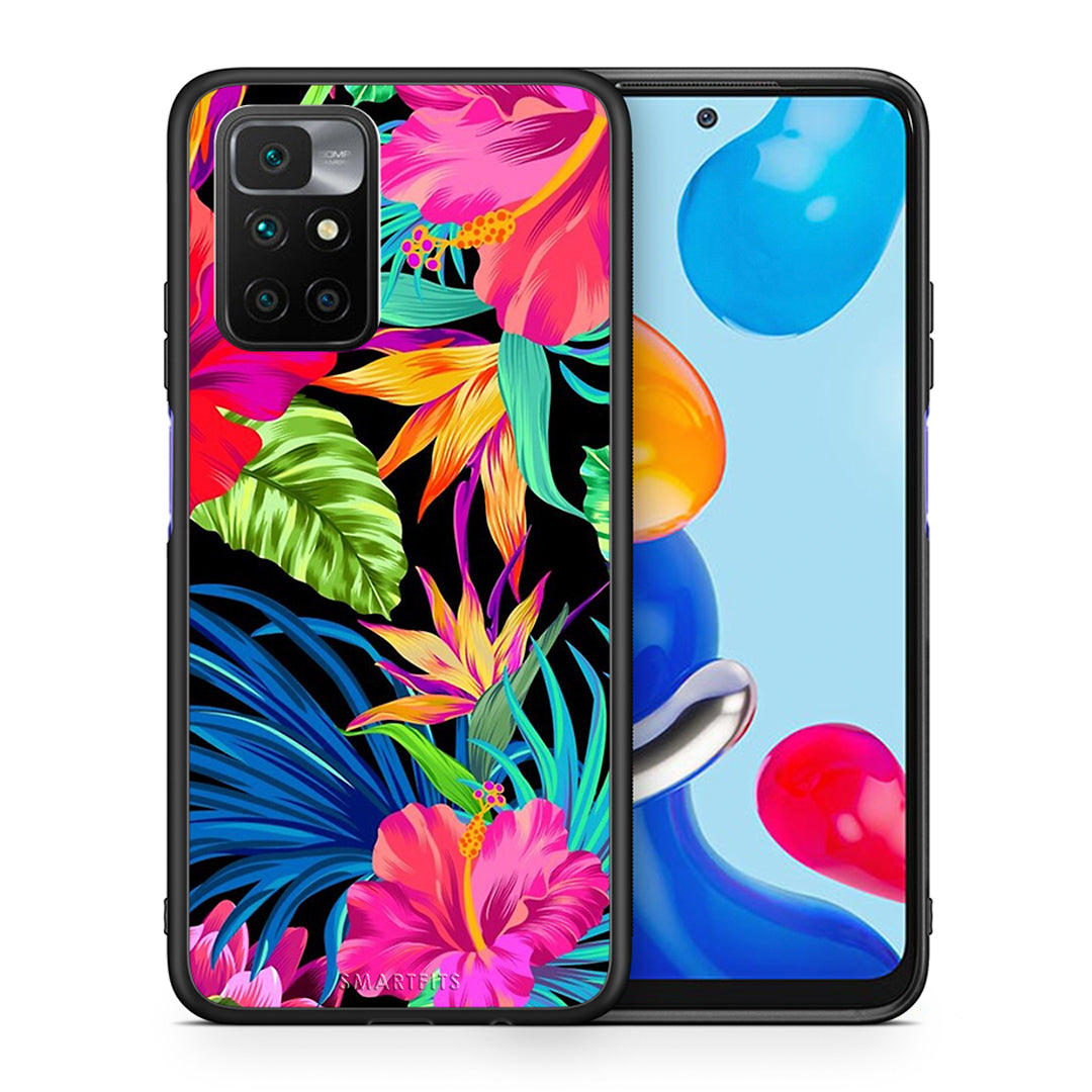 Θήκη Xiaomi Redmi 10/Redmi Note 11 4G Tropical Flowers από τη Smartfits με σχέδιο στο πίσω μέρος και μαύρο περίβλημα | Xiaomi Redmi 10/Redmi Note 11 4G Tropical Flowers case with colorful back and black bezels