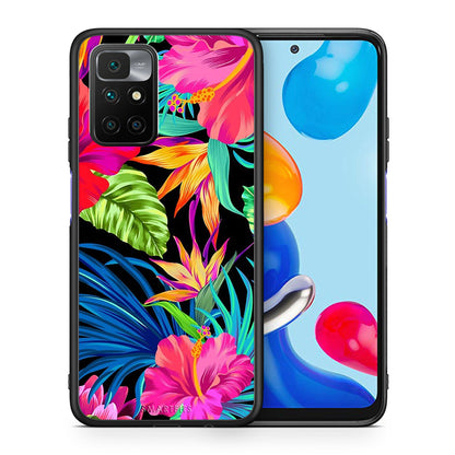Θήκη Xiaomi Redmi 10/Redmi Note 11 4G Tropical Flowers από τη Smartfits με σχέδιο στο πίσω μέρος και μαύρο περίβλημα | Xiaomi Redmi 10/Redmi Note 11 4G Tropical Flowers case with colorful back and black bezels