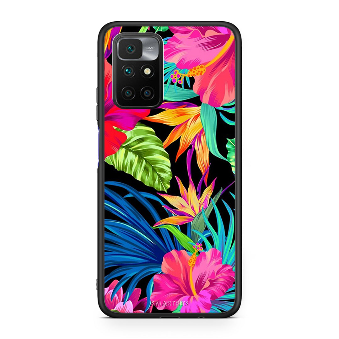 Xiaomi Redmi 10/Redmi Note 11 4G Tropical Flowers θήκη από τη Smartfits με σχέδιο στο πίσω μέρος και μαύρο περίβλημα | Smartphone case with colorful back and black bezels by Smartfits