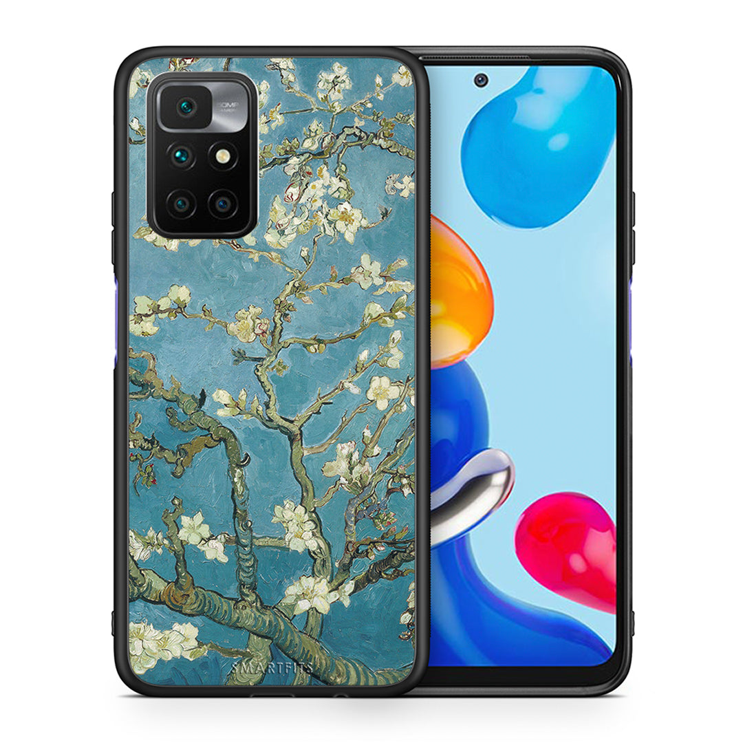 Θήκη Xiaomi Redmi 10/Redmi Note 11 4G White Blossoms από τη Smartfits με σχέδιο στο πίσω μέρος και μαύρο περίβλημα | Xiaomi Redmi 10/Redmi Note 11 4G White Blossoms case with colorful back and black bezels
