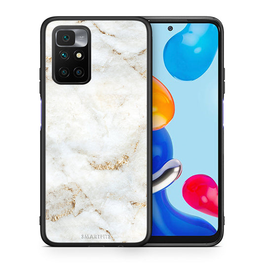 Θήκη Xiaomi Redmi 10/Redmi Note 11 4G White Gold Marble από τη Smartfits με σχέδιο στο πίσω μέρος και μαύρο περίβλημα | Xiaomi Redmi 10/Redmi Note 11 4G White Gold Marble case with colorful back and black bezels