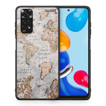 Θήκη Xiaomi Redmi Note 11 World Map από τη Smartfits με σχέδιο στο πίσω μέρος και μαύρο περίβλημα | Xiaomi Redmi Note 11 World Map case with colorful back and black bezels