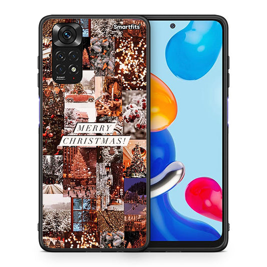 Θήκη Xiaomi Redmi Note 11 Xmas Collage από τη Smartfits με σχέδιο στο πίσω μέρος και μαύρο περίβλημα | Xiaomi Redmi Note 11 Xmas Collage case with colorful back and black bezels