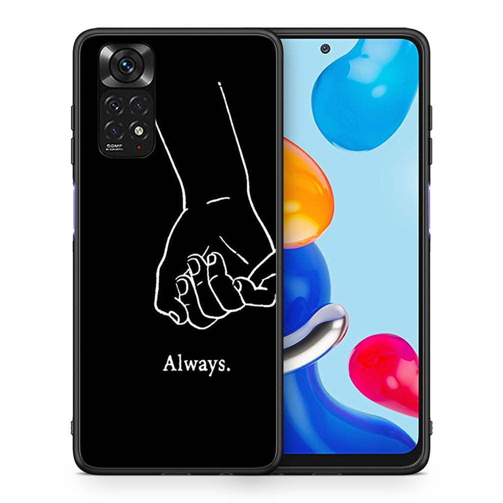 Θήκη Αγίου Βαλεντίνου Xiaomi Redmi Note 11 Always & Forever 1 από τη Smartfits με σχέδιο στο πίσω μέρος και μαύρο περίβλημα | Xiaomi Redmi Note 11 Always & Forever 1 case with colorful back and black bezels