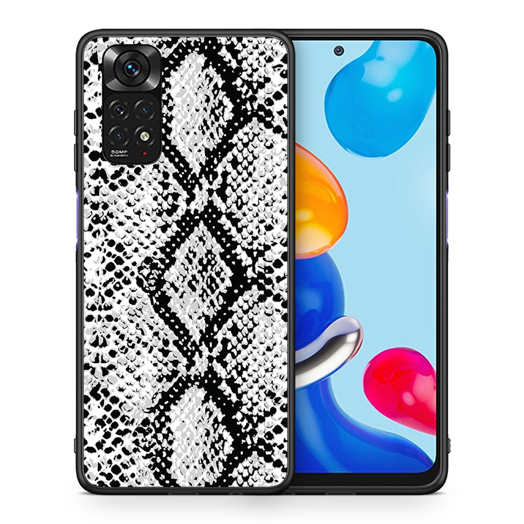 Θήκη Xiaomi Redmi Note 11 White Snake Animal από τη Smartfits με σχέδιο στο πίσω μέρος και μαύρο περίβλημα | Xiaomi Redmi Note 11 White Snake Animal case with colorful back and black bezels