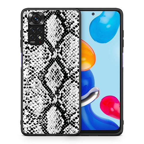 Θήκη Xiaomi Redmi Note 11 White Snake Animal από τη Smartfits με σχέδιο στο πίσω μέρος και μαύρο περίβλημα | Xiaomi Redmi Note 11 White Snake Animal case with colorful back and black bezels