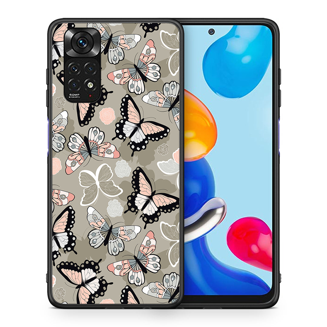 Θήκη Xiaomi Redmi Note 11 Butterflies Boho από τη Smartfits με σχέδιο στο πίσω μέρος και μαύρο περίβλημα | Xiaomi Redmi Note 11 Butterflies Boho case with colorful back and black bezels