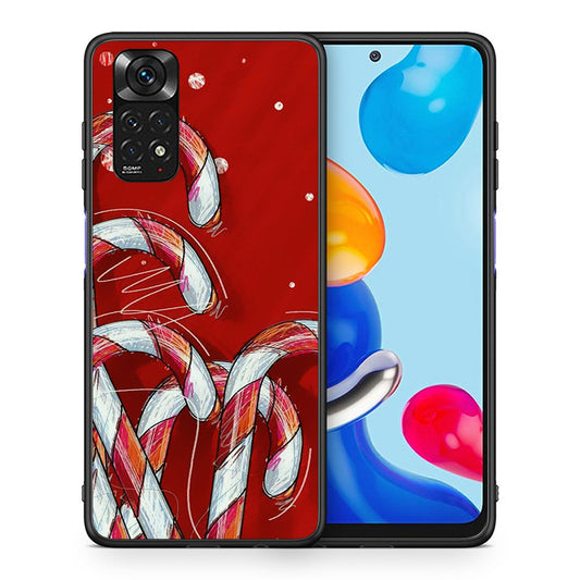 Χριστουγεννιάτικη Θήκη Xiaomi Redmi 10 / Redmi Note 11 4G Candy Cane από τη Smartfits με σχέδιο στο πίσω μέρος και μαύρο περίβλημα | Xiaomi Redmi 10 / Redmi Note 11 4G Candy Cane case with colorful back and black bezels