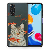 Thumbnail for Θήκη Xiaomi Redmi Note 11 Cat Goldfish από τη Smartfits με σχέδιο στο πίσω μέρος και μαύρο περίβλημα | Xiaomi Redmi Note 11 Cat Goldfish case with colorful back and black bezels